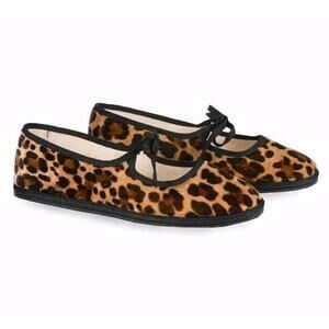 Bergdorf Italy Vibi Venezia Tiepolo Brigitte Mary Jane Tie Flats Leopard 38/8